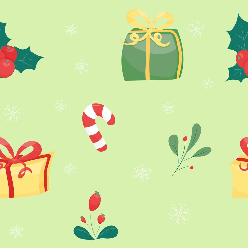Seamless pattern with gifts on a green background vector