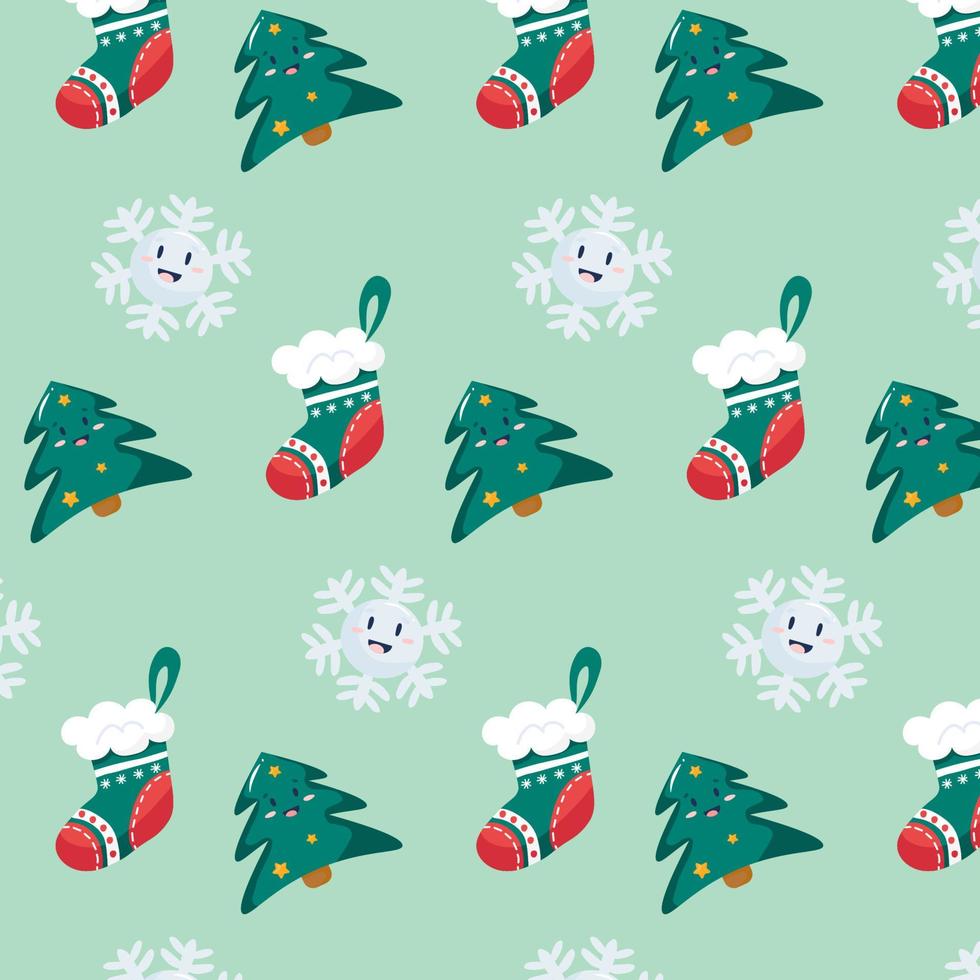 Seamless new year pattern pattern in kawaii style vector