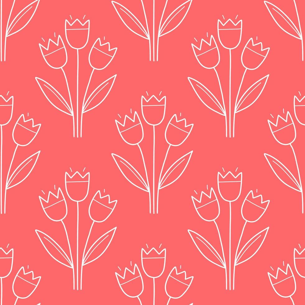 Tulip spring seamless pattern vector doodle illustration.