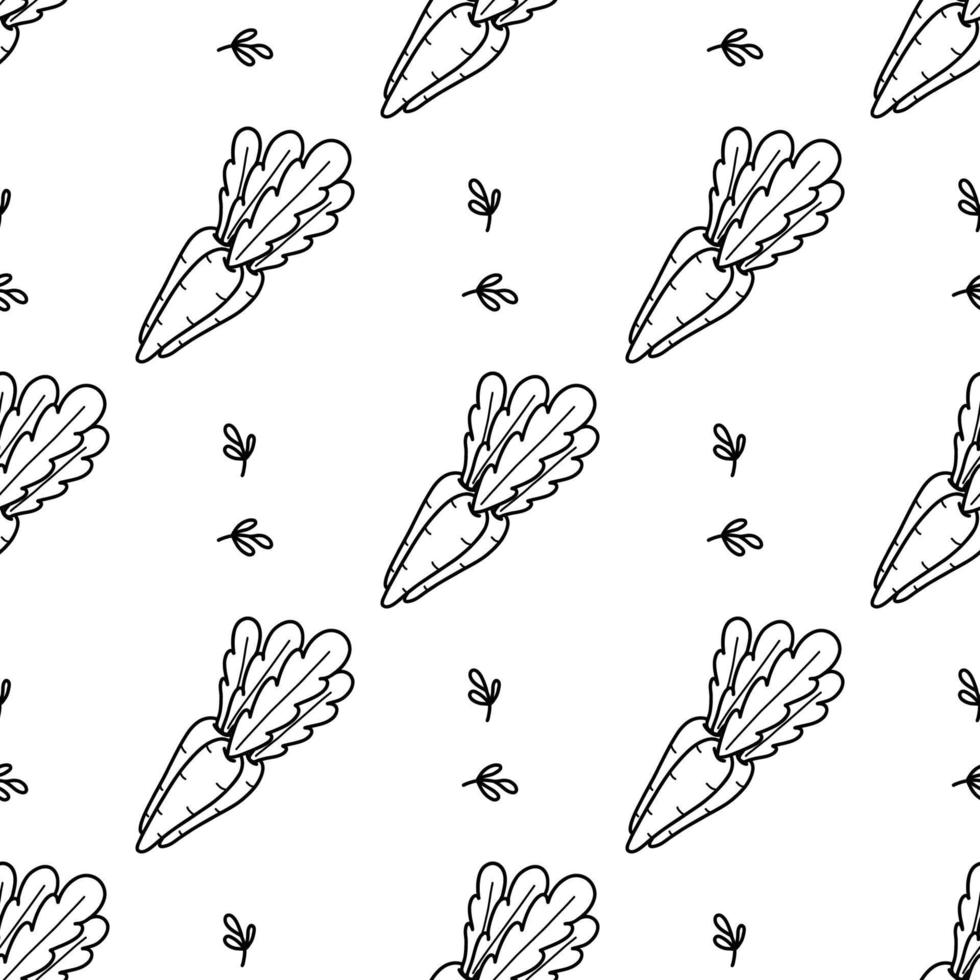 Cute spring and summer seamless pattern with carrots. Doodle Easter background vector