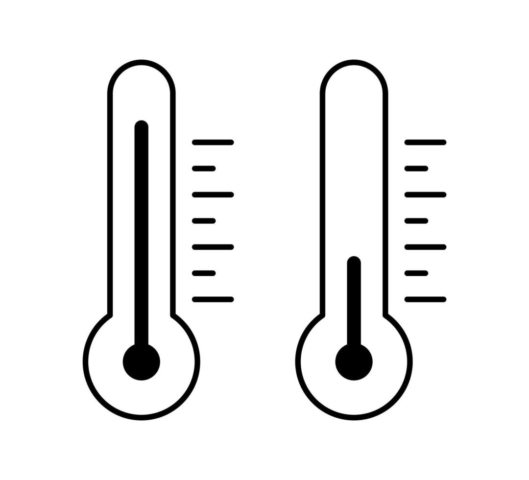 Weather temperature thermometer black icon. Thermometer with cold and hot vector symbol.