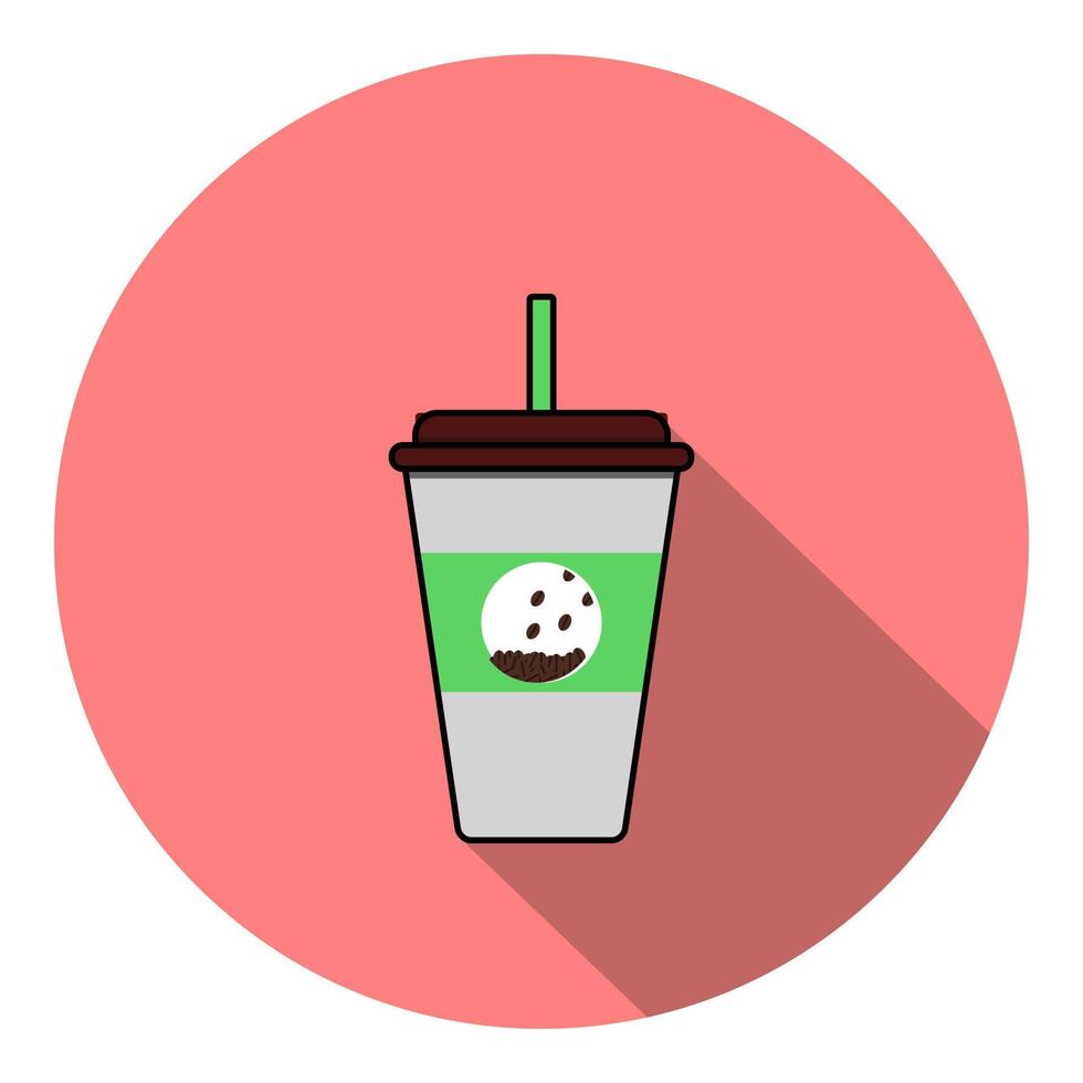 Disposable coffee cup icon with coffee beans logo, Vector illustration flat design with long shadow.