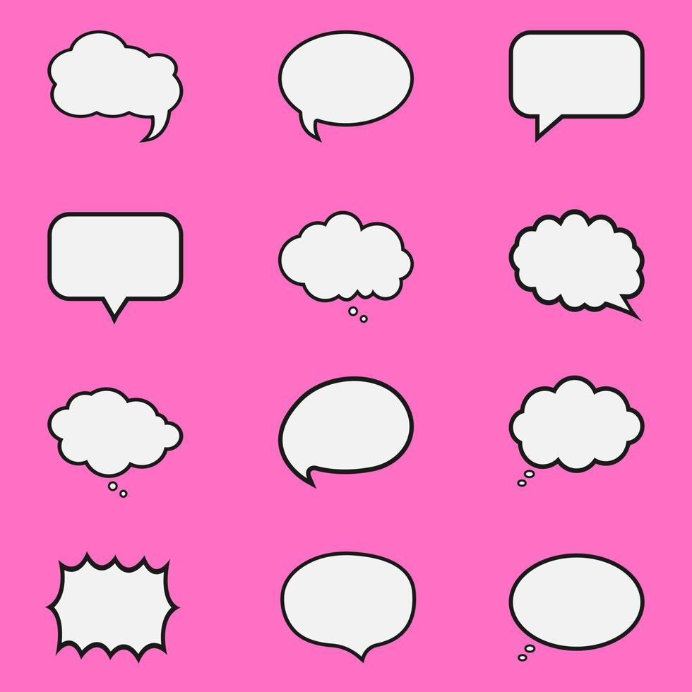 SSet of speak bubble text, chatting box, message box outline cartoon vector illustration design.