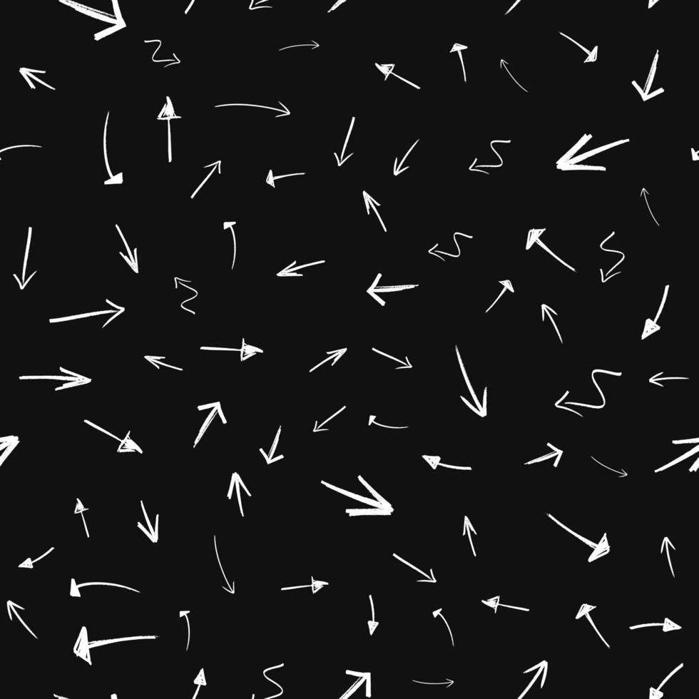 Vector seamless pattern with hand drawn arrows on black background.