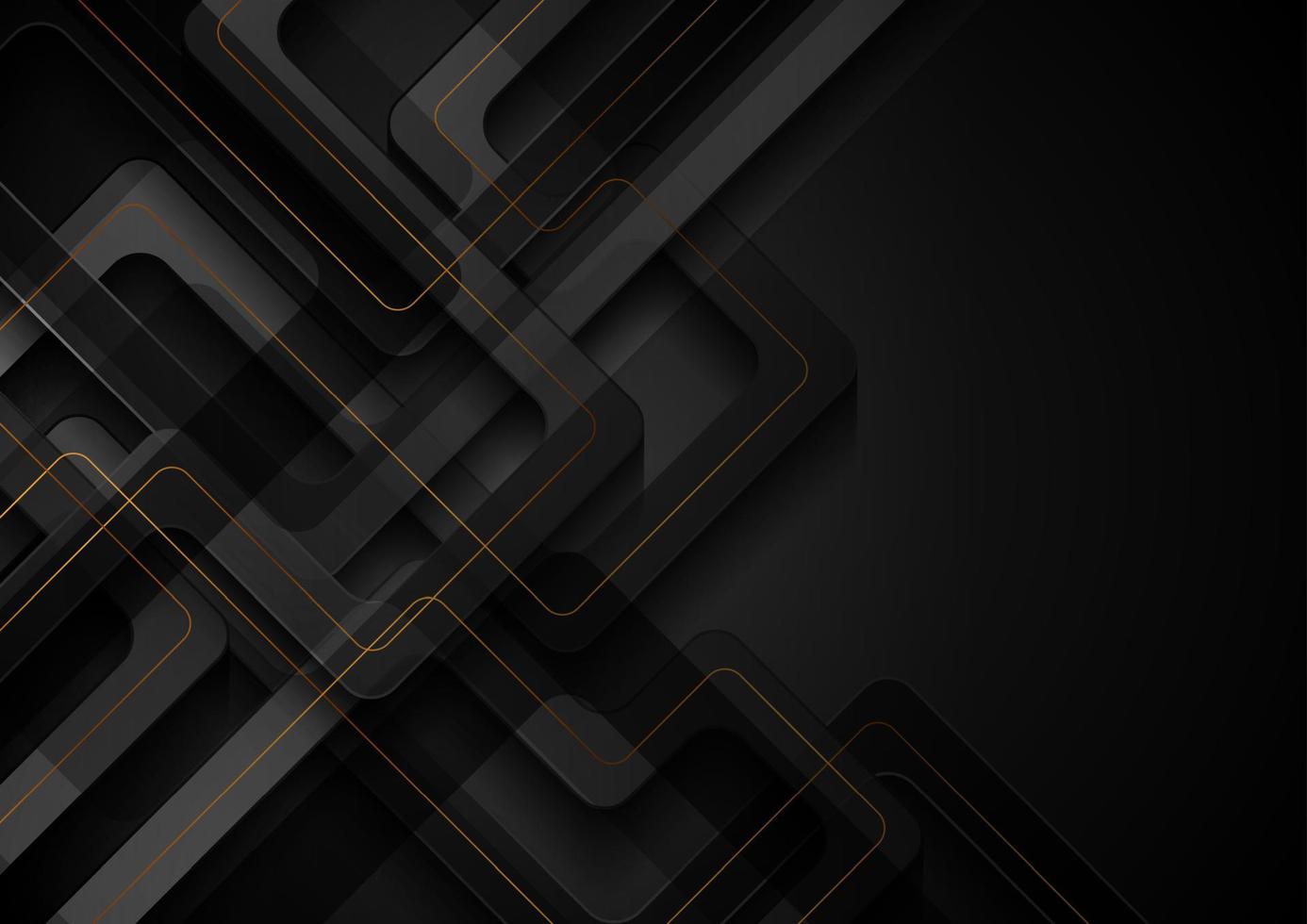 Black geometric vector background with abstract golden lines