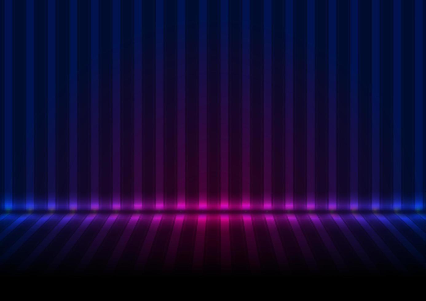 Blue ultraviolet neon glowing striped wall and floor abstract background vector