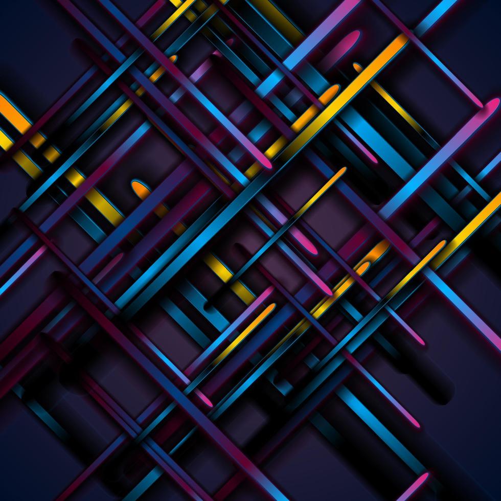 Dark colorful smooth stripes abstract tech background vector