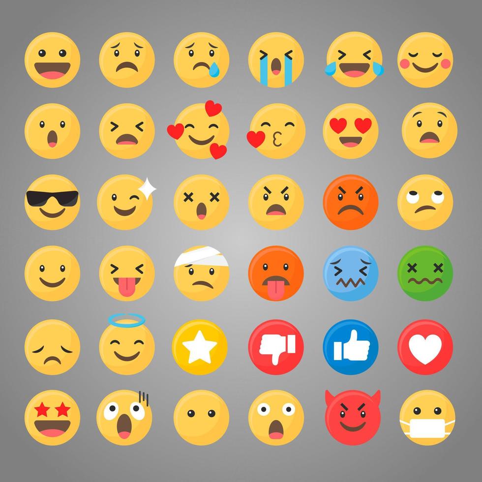 Vector all emojis set. Funny network emoticon set