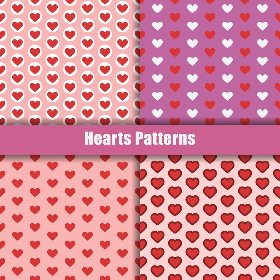 Set of irregular romantic seamless hearts vector pattern. Fun infantile allover print.