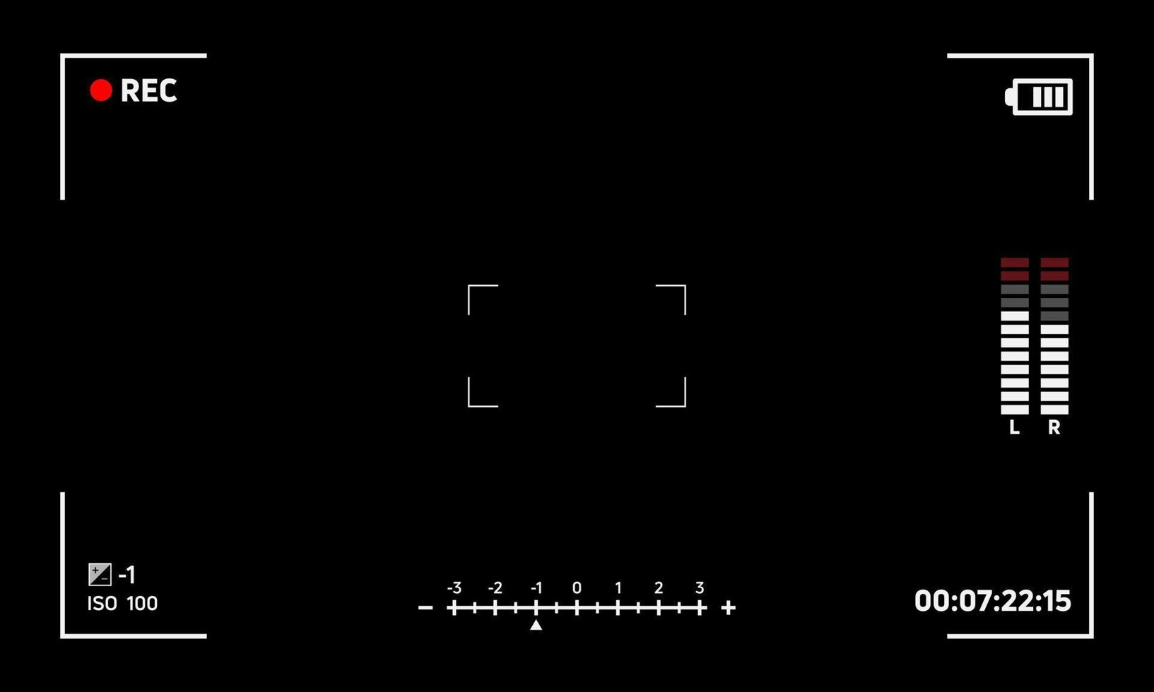 Camera Recording Screen Black Viewfinder Background Card Display View and Focus for Web or App Design. Vector illustration