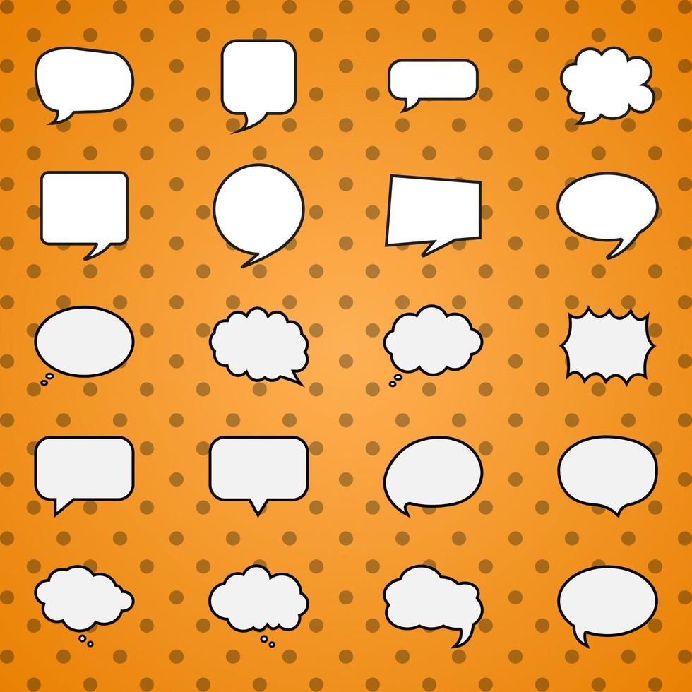 Speech bubble comic pop art set. Retro empty design elements dialog clouds with halftone dot background. vector