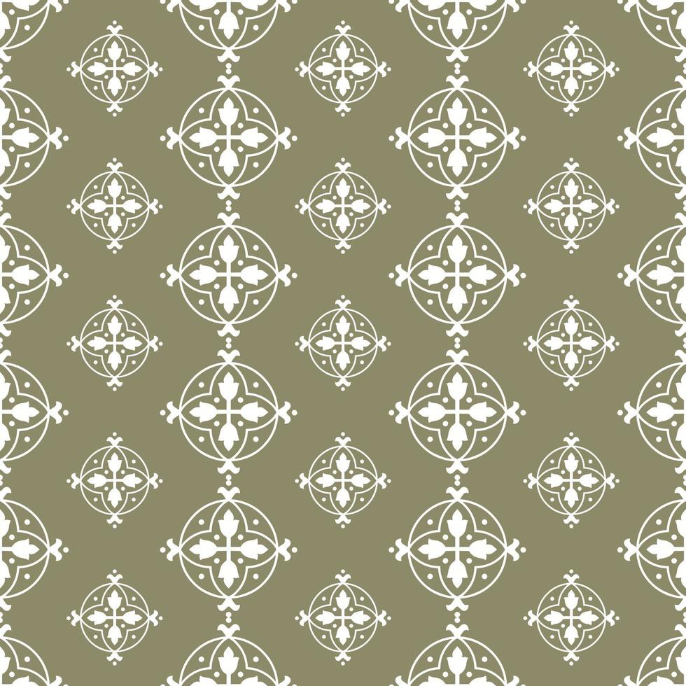 Vector damask seamless retro pattern background round curve cross frame, chain line flower. Elegant luxury brown tone design for wallpapers, backdrops and page fill.