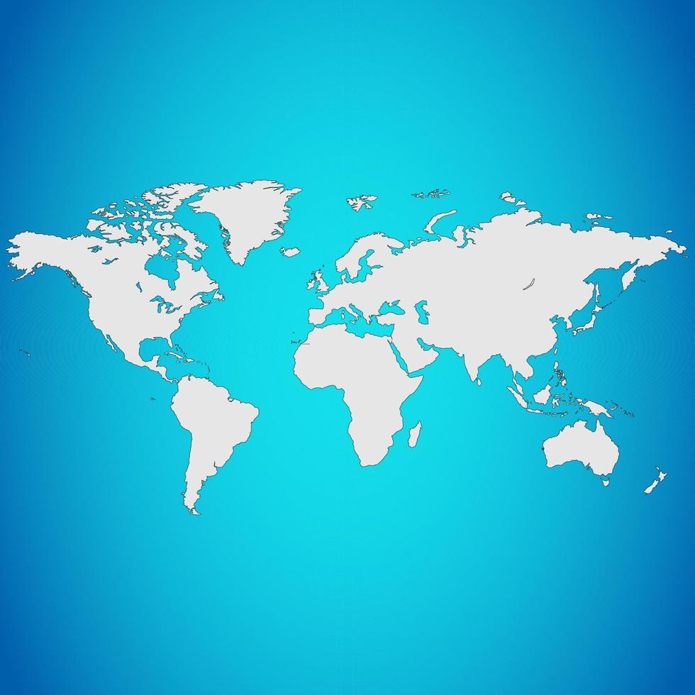 Blue map of world on white background. Vector illustration.