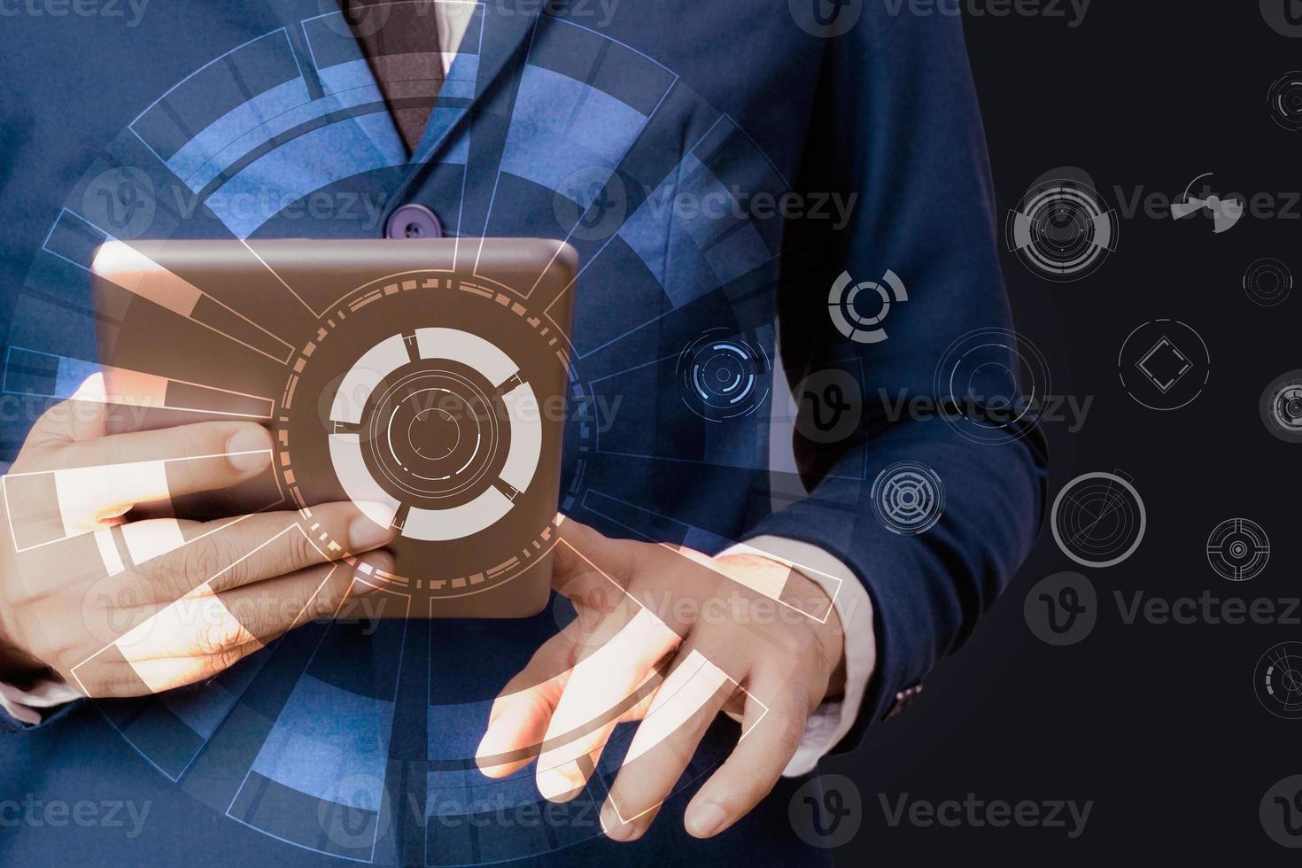 Businessman using tablet with internet. photo