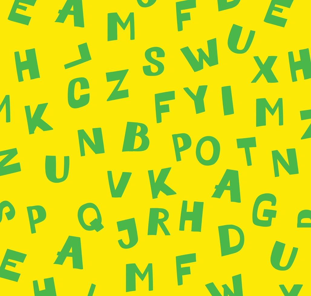 Pattern of green Latin letters on a yellow background. Vector. Ornament for paper packaging and fabric. Mind-blowing pattern for your design. vector