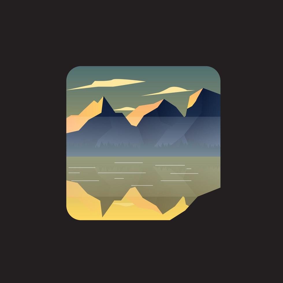 vector logo template, illustration of a landscape in the morning, trees and mountains shining in the light