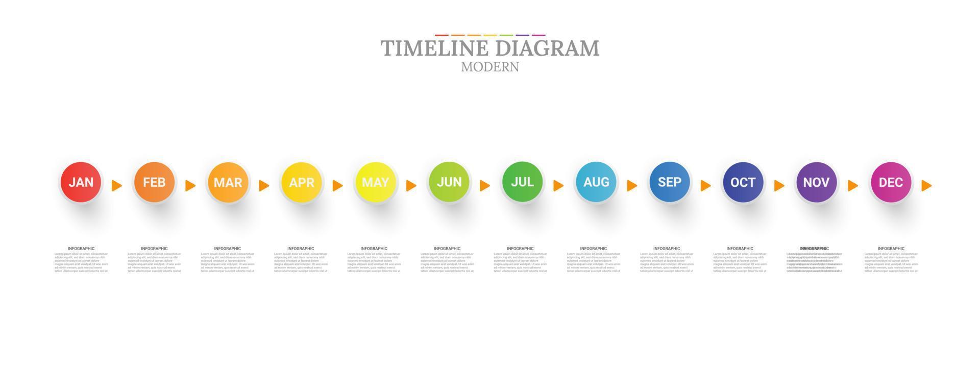 12 month time line presentation template, with varied colors and easy to understand, and you can use it for your business or web Print vector