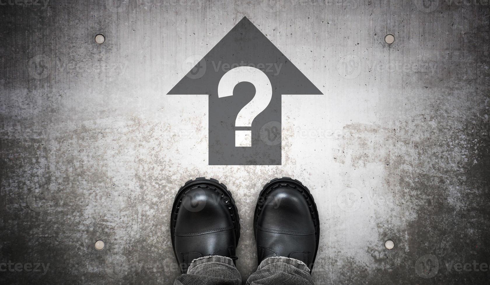 Heavy Black Leather Boots, Forward Arrow and And Question Mark photo