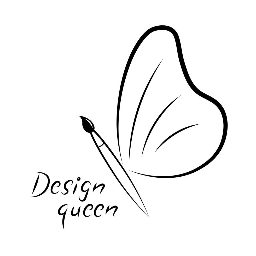 mariposa silueta, artístico cepillo en lugar de cuerpo, plano vector, aislado en blanco, contorno dibujo, logo para creativo gente, lado vista, diseño reina vector