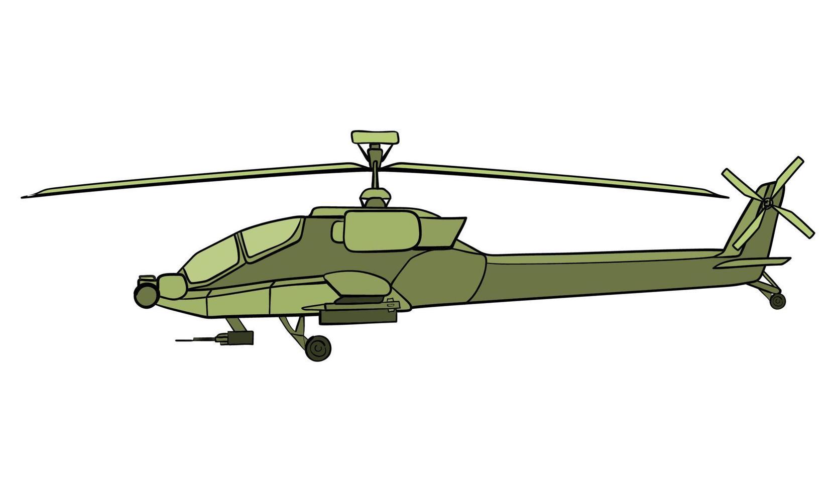 Military helicopter in flat style. Side view. Colorful vector illustration isolated on white background.