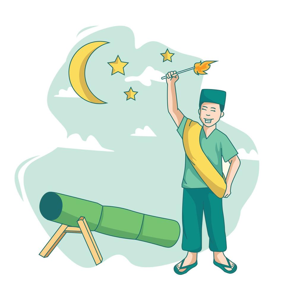 bamboo cannon game, Ramadan celebration in Indonesia vector