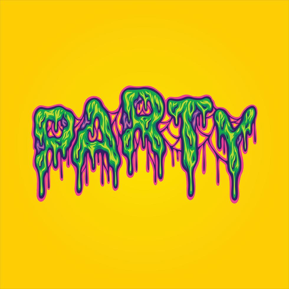 Scary party melted word lettering text illustrations vector