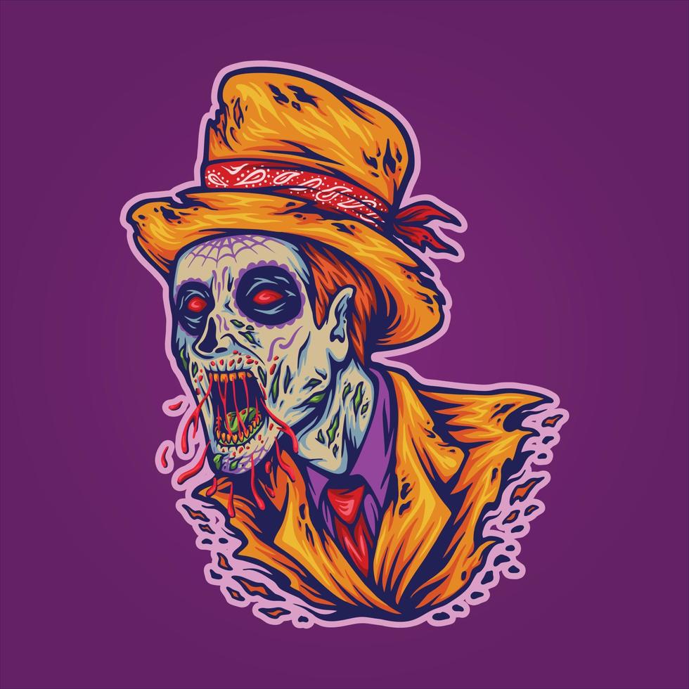 Spooky monster head krueger face logo cartoon illustrations vector