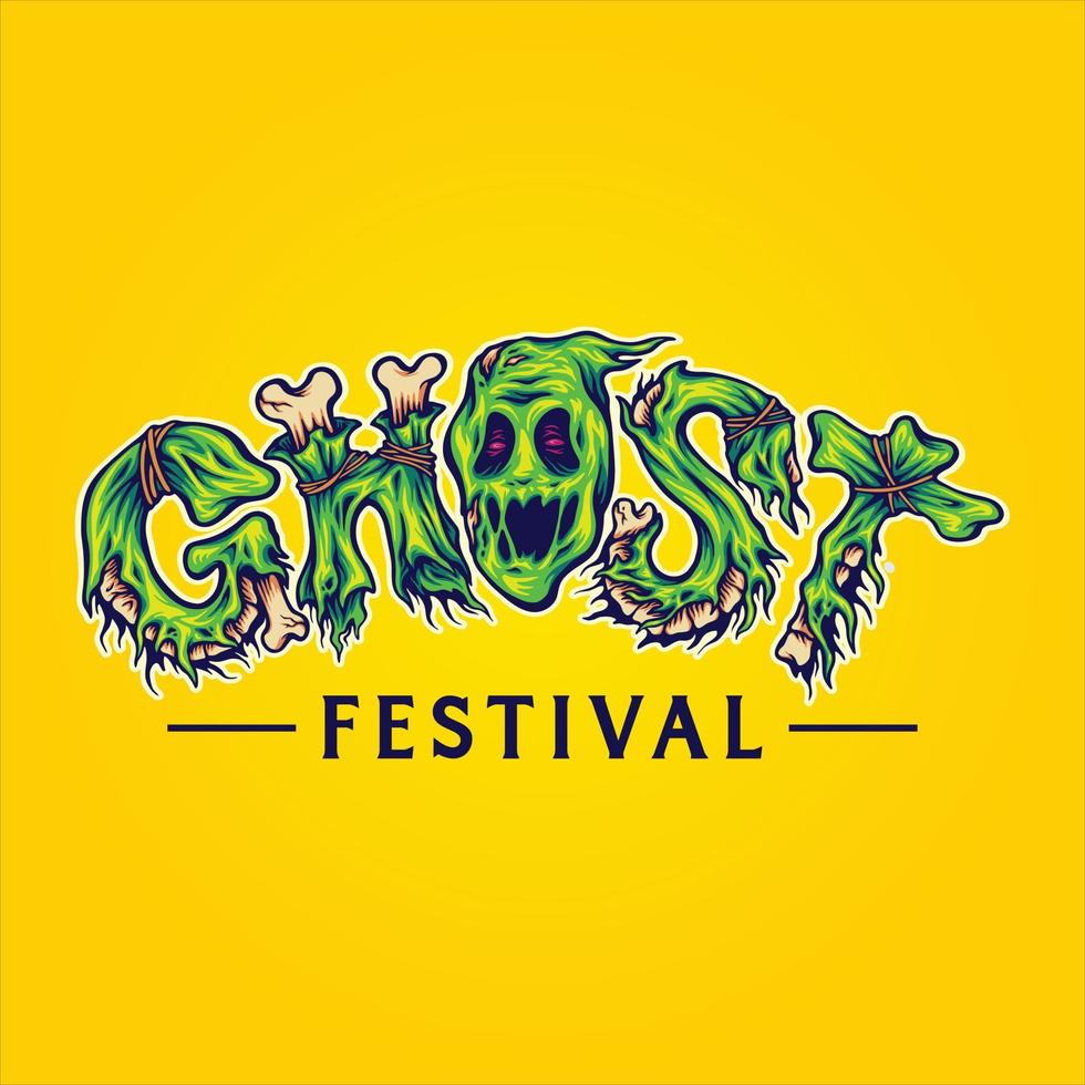Zombie bone font ghost festival text lettering word illustrations vector