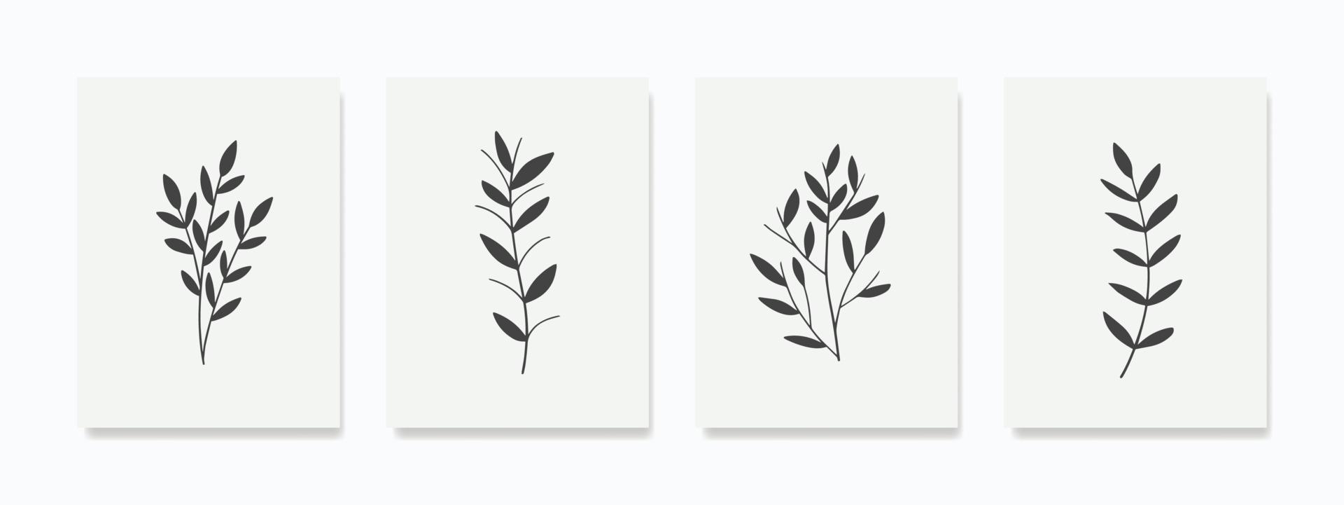 Minimalist black and white leaf wall art. Wall decor for home decor, posters, wallpapers, cards, and backgrounds. vector