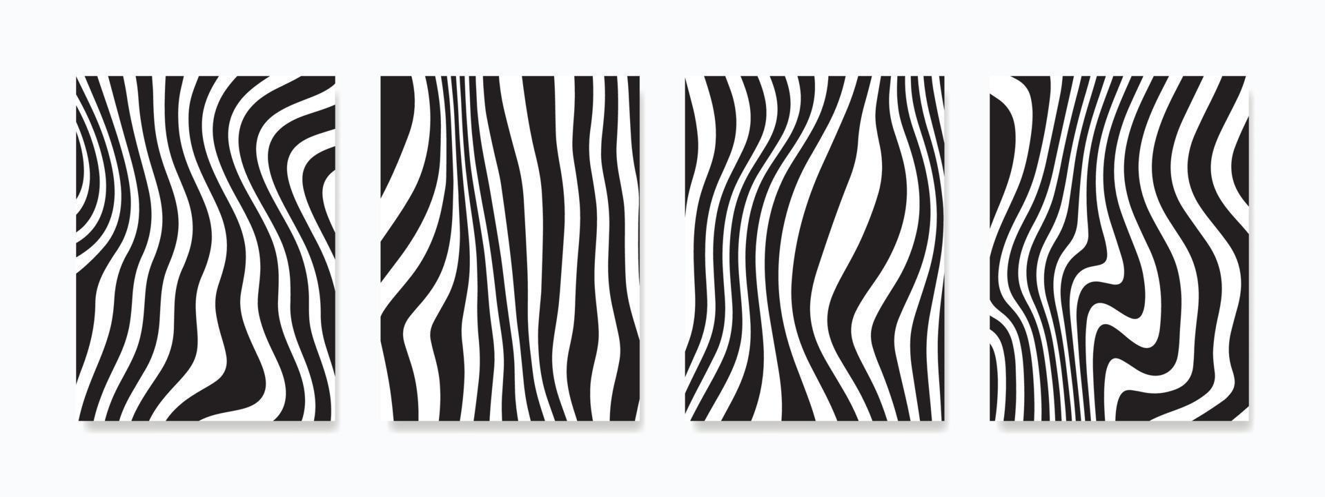 Abstract geometric wall art with wavy, curving black and white stripes. Perfect for interior decor and wall hangings vector