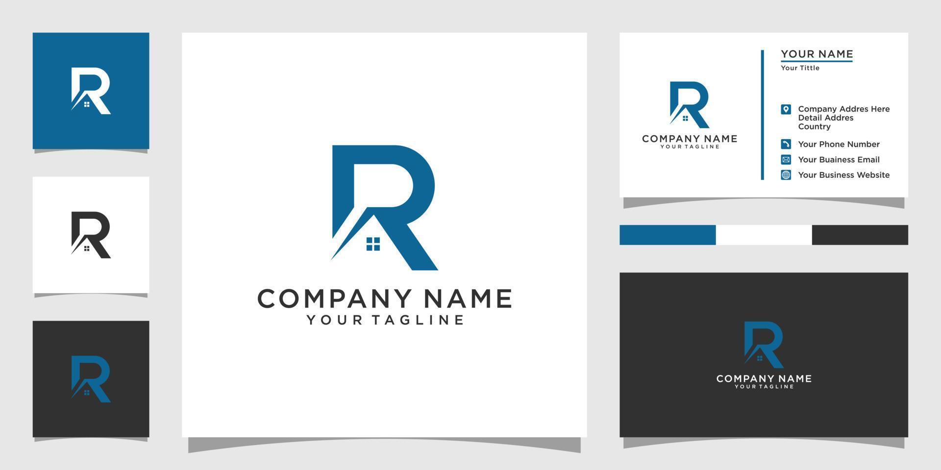 Letter R logo design and house vector design