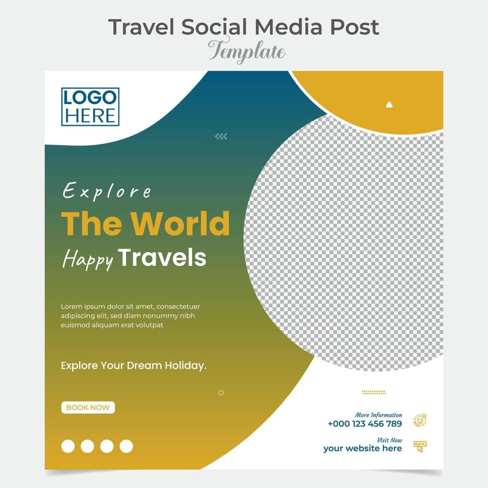 Travel and tour holiday vacation square flyer post banner and social media post template design vector