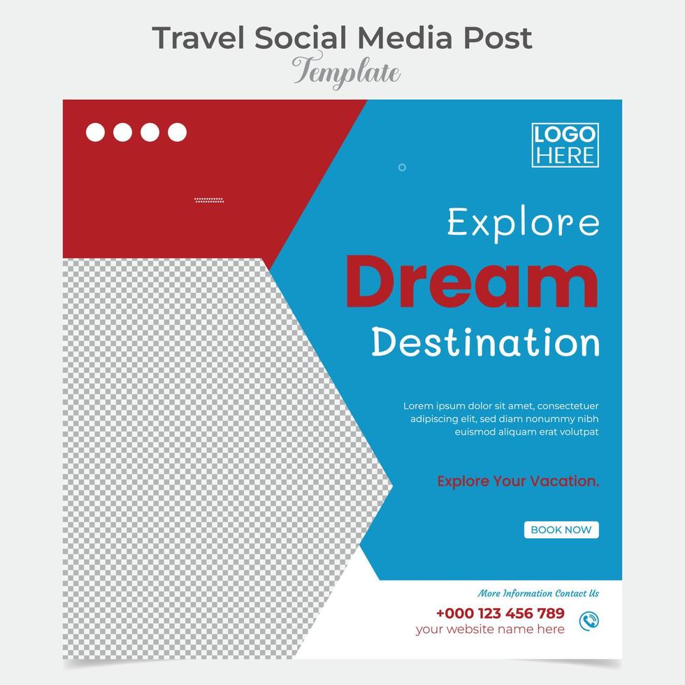 Travel and tour square flyer post banner and social media post template design vector