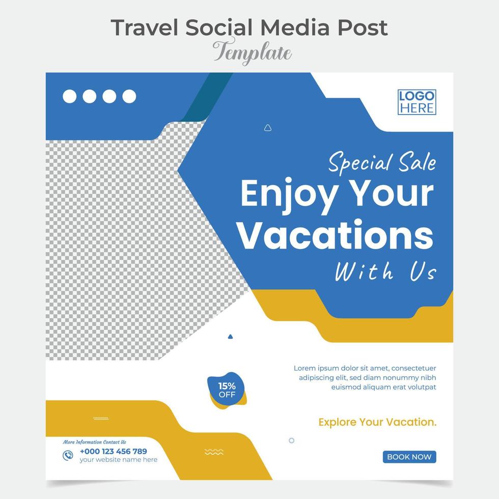 Holiday Traveling and tour social media post and square flyer post banner template design vector