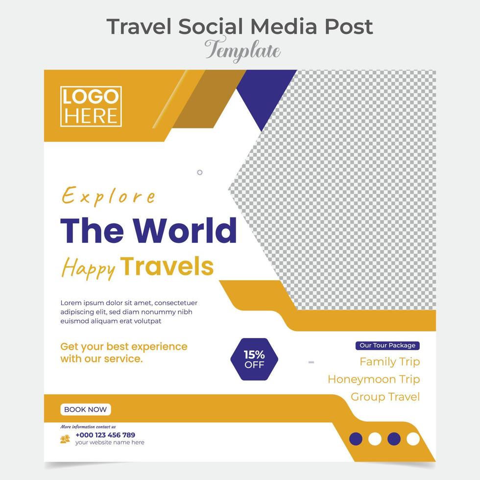 Tourism and travel holiday vacation social media post and square flyer post banner template design vector
