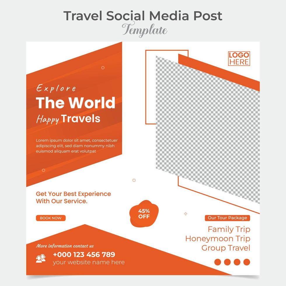 Explore tour and travel social media post and square flyer post banner template design vector