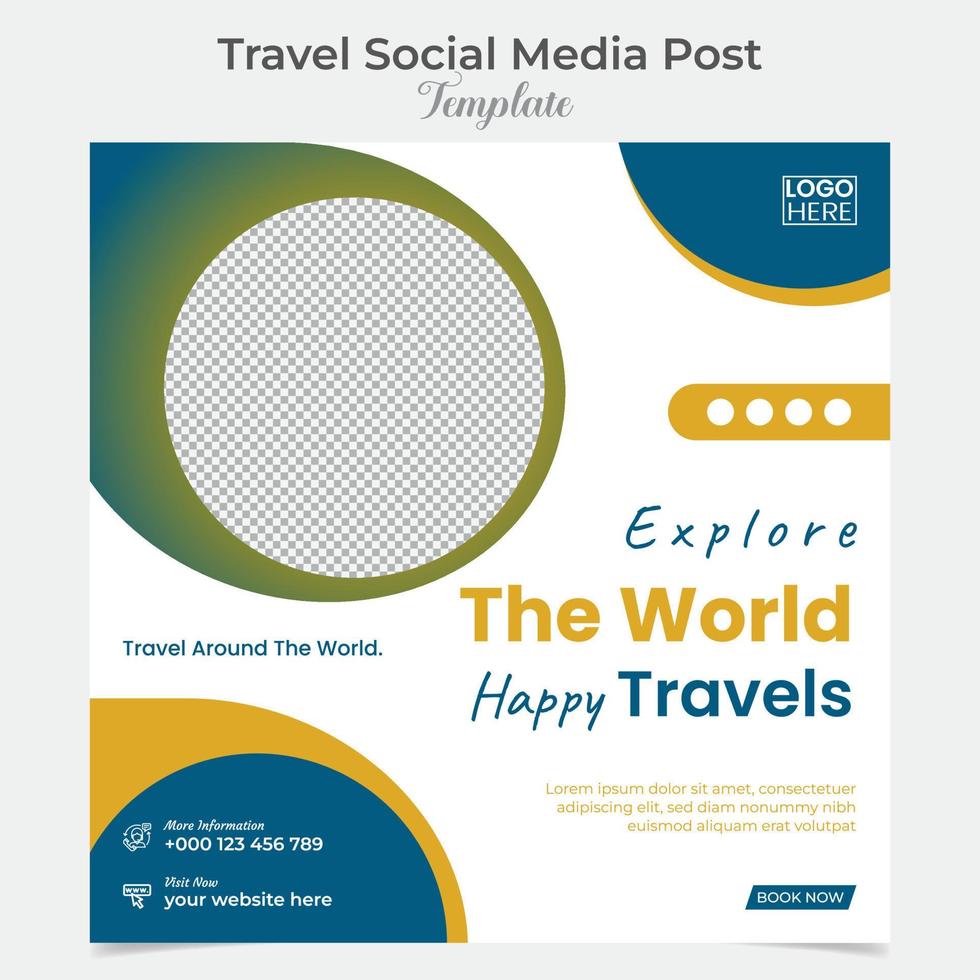Travel and tour holiday vacation square flyer post banner and social media post template design vector