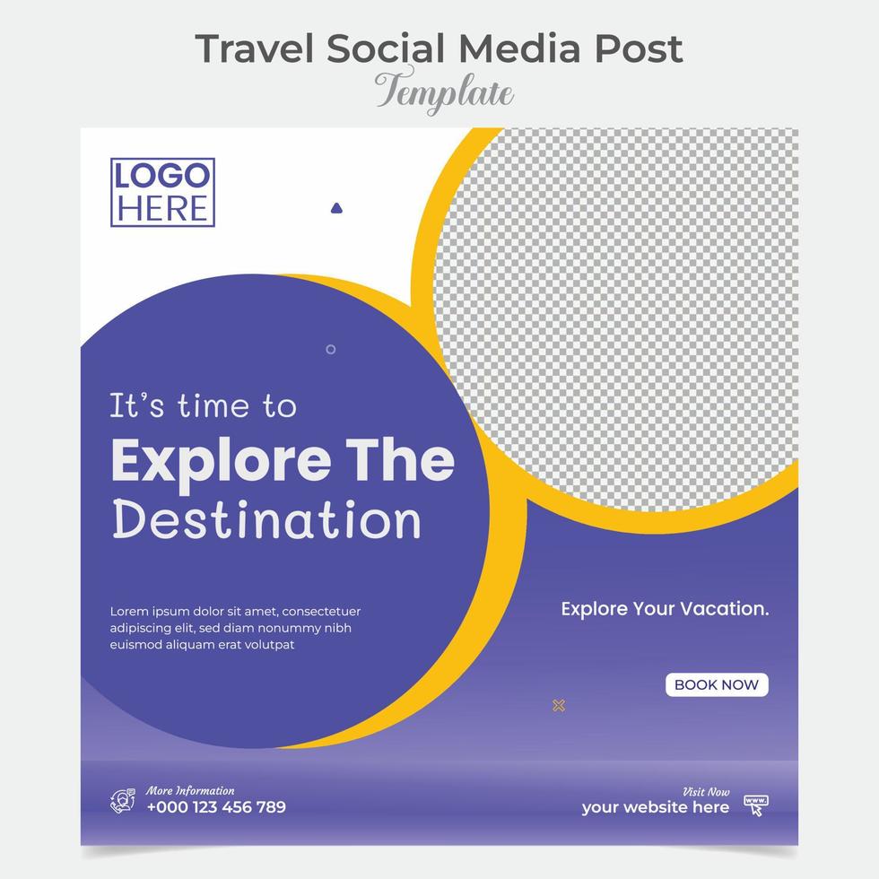 Travel and tour square flyer post banner and social media post template design vector