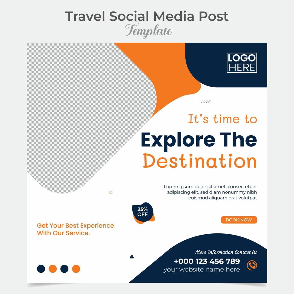 Travel and tourism social media post and square flyer post banner template design vector