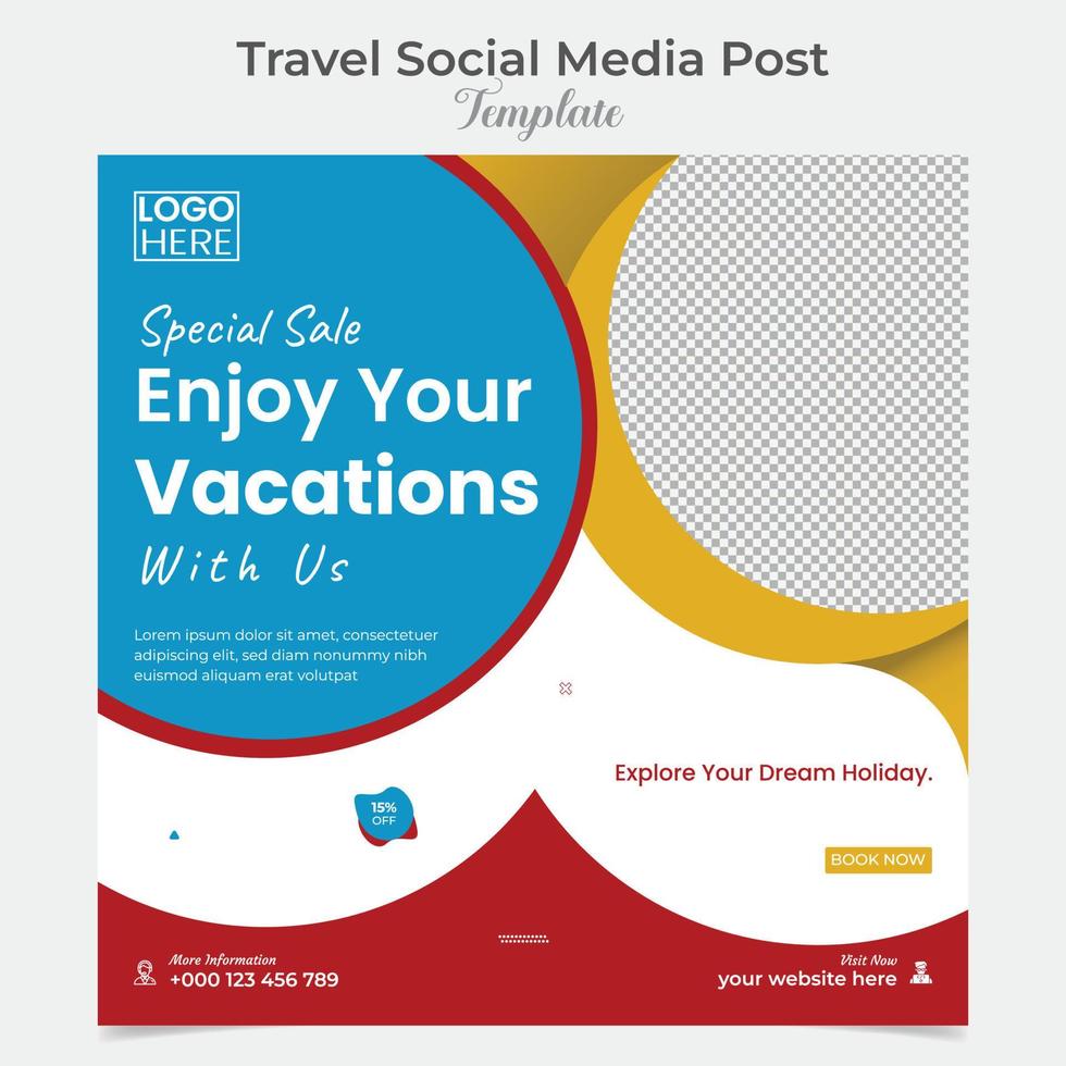 Travel and tour square flyer post banner and social media post template design vector