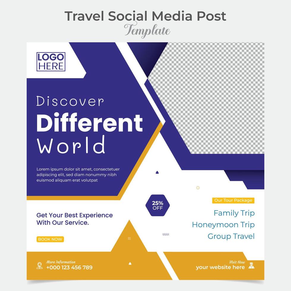 Explore tour and travel social media post and square flyer post banner template design vector