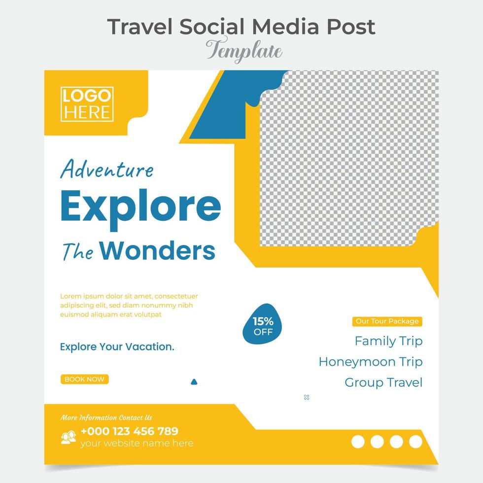 Holiday Traveling and tour social media post and square flyer post banner template design vector