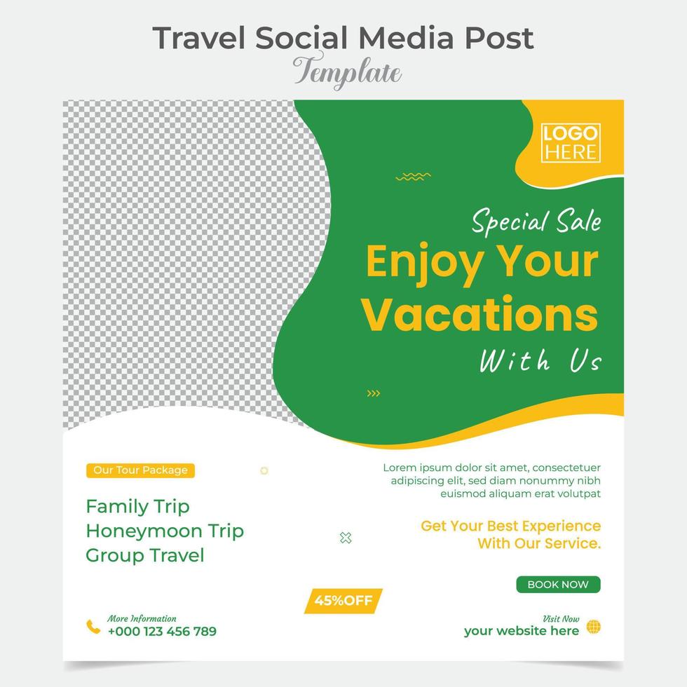 Travel and tourism social media post and square flyer post banner template design vector