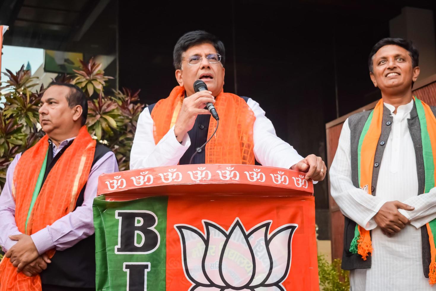 New Delhi, India - November 27 2022 - Piyush Goyal Cabinet Minister and core member of Bharatiya Janata Party - BJP during a rally in support of BJP photo