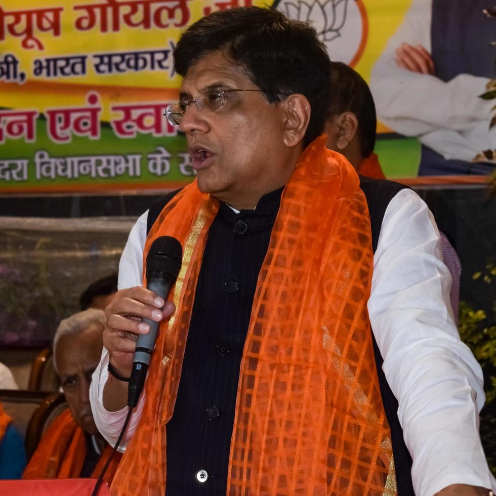 New Delhi, India - November 27 2022 - Piyush Goyal Cabinet Minister and core member of Bharatiya Janata Party - BJP during a rally in support of BJP photo
