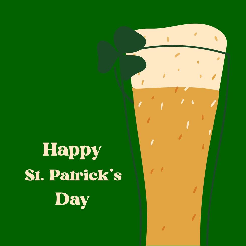 St. Patrick s Day greeting card with stylized beer mug on green background vector