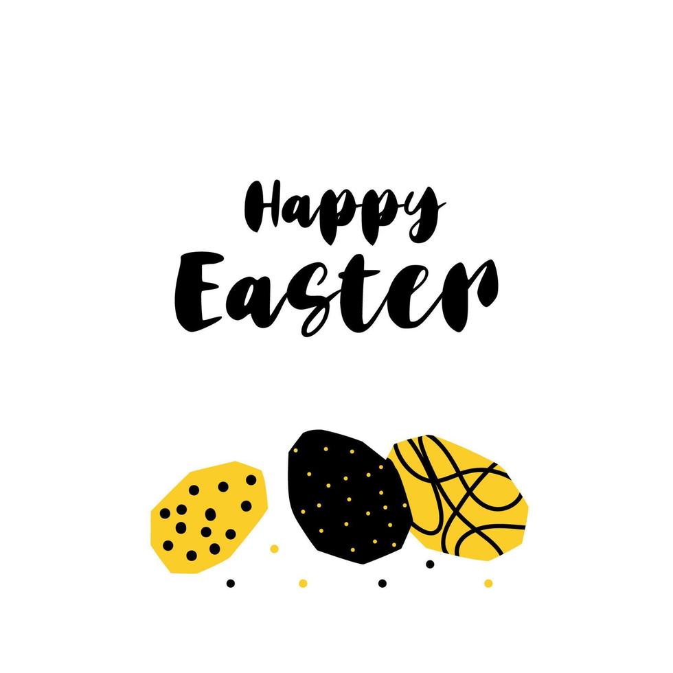 Happy Easter stylized texture easter eggs illustration in cutting style yellow black color isolated on white vector