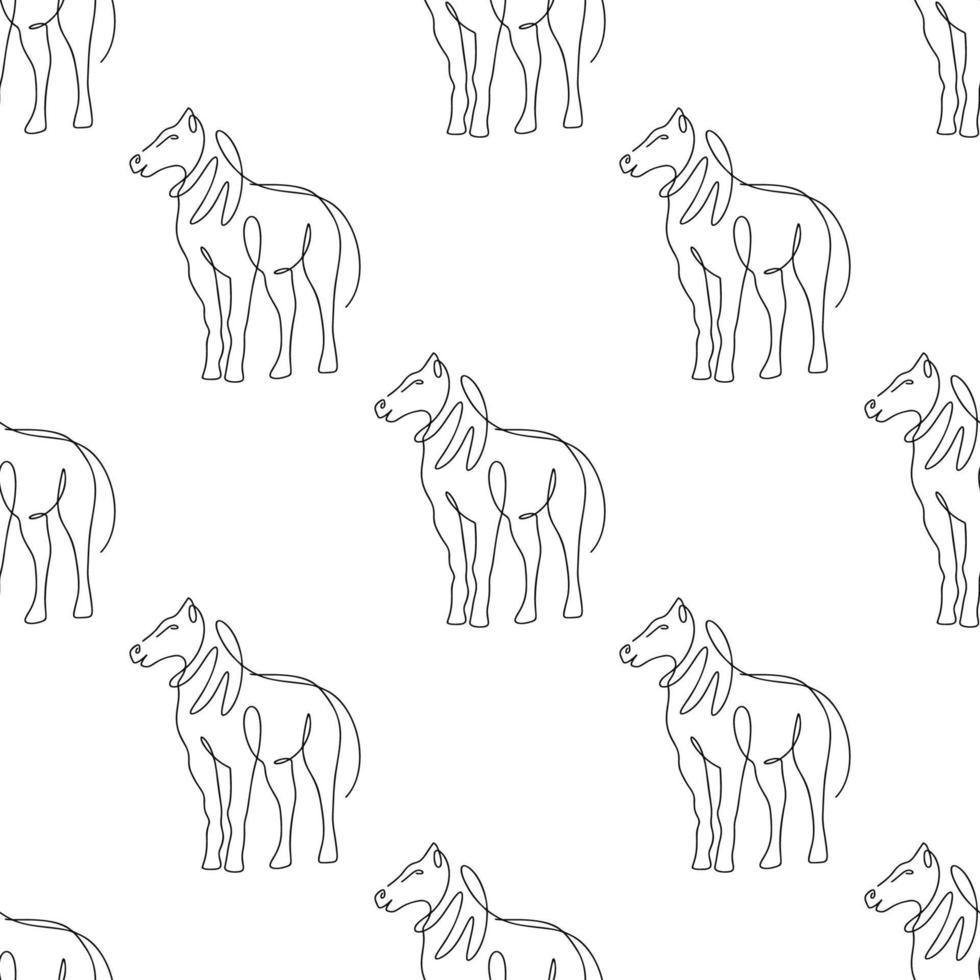 Seamless pattern with horses illustration in line art style on white background vector