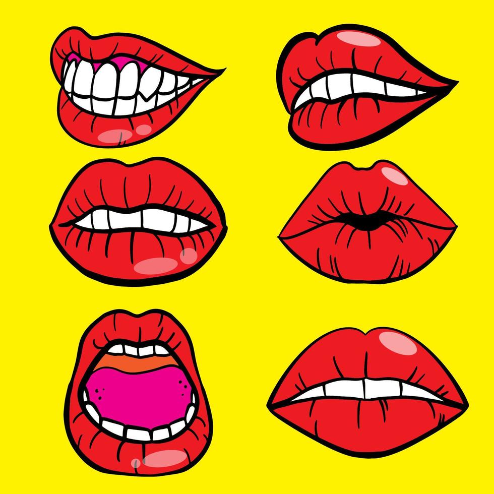 The red lip cartoon drawing for stamp or sticker 21860915 Vector Art at