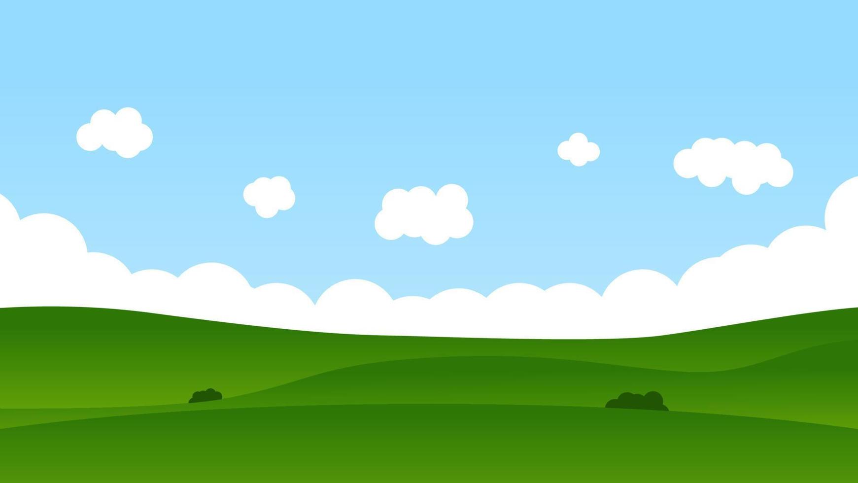 paisaje dibujos animados escena con verde campo y azul cielo vector